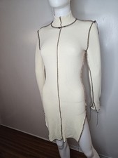 Fashion Nova Beautiful Cream/Brown Long Sleeved Slit Dress Size XS