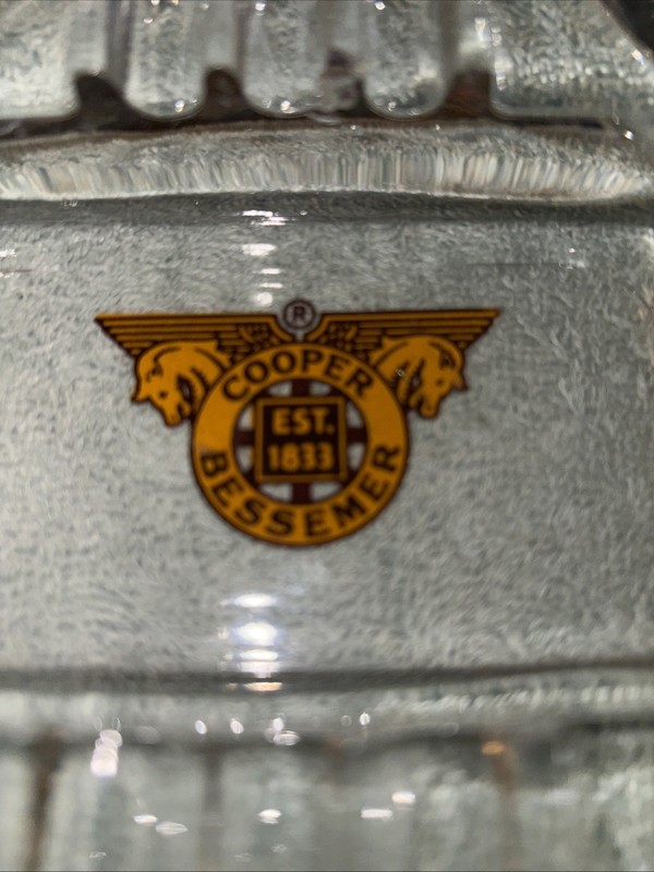 VINTAGE COOPER BESSEMER Advertising Glass Ashtray Flying Jackasses 5 in, Nice!