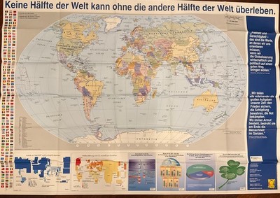 BMZ - XXL Weltkarte. 94x137cm. Fahnen. 1997.