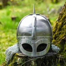 Gjermundbu Viking Helmet: Steel Armor with Chainmail Aventail