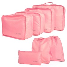 7 pcs -packing travel storage organiser suitcase backpack cubes bags - pink