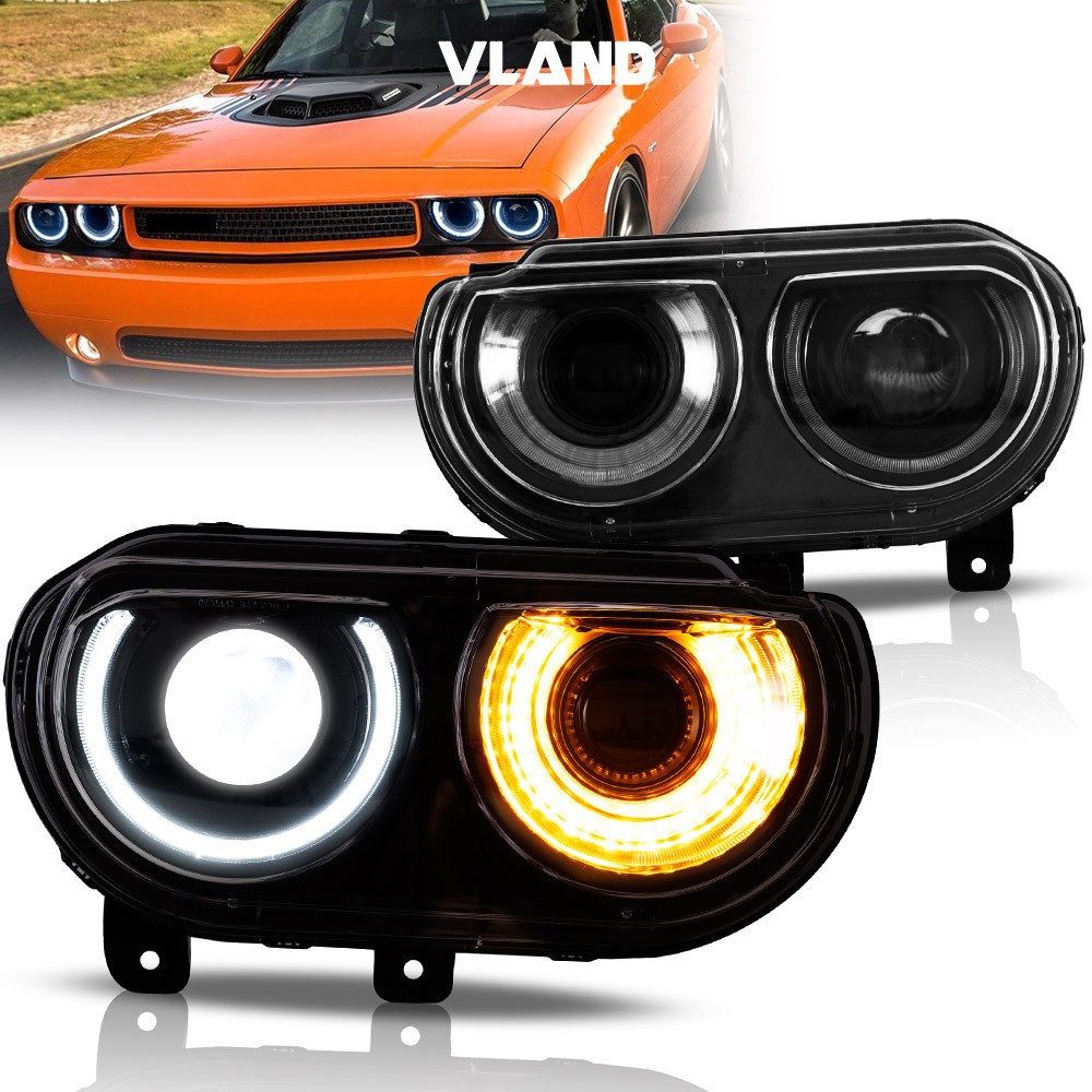 Phare pour 08-14 Dodge Challenger avec clignotant fluide LED séquentiel