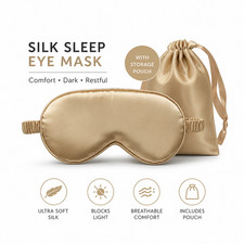 Luxury Satin Sleep Eye Mask with Matching Travel Pouch, Soft Blackout Sleeping M