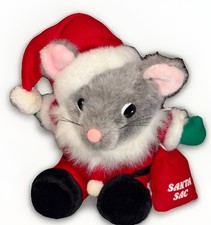 Vintage Santa Mouse Plush with Santa Sac 12" Sitting JC penny