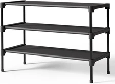 27.5" Wide - 3 Tier, Black Shoe Rack - Non-Woven Shoe Rack Shelf, Shoe Organizer