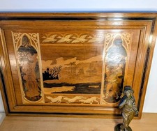 Tableau marqueterie ancienne. Scene de chasse et animaux