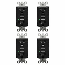 Moisture-Proof Black GFCI Outlet 20A Kitchen/Bath Use WR TR ETL LED Light 4Set