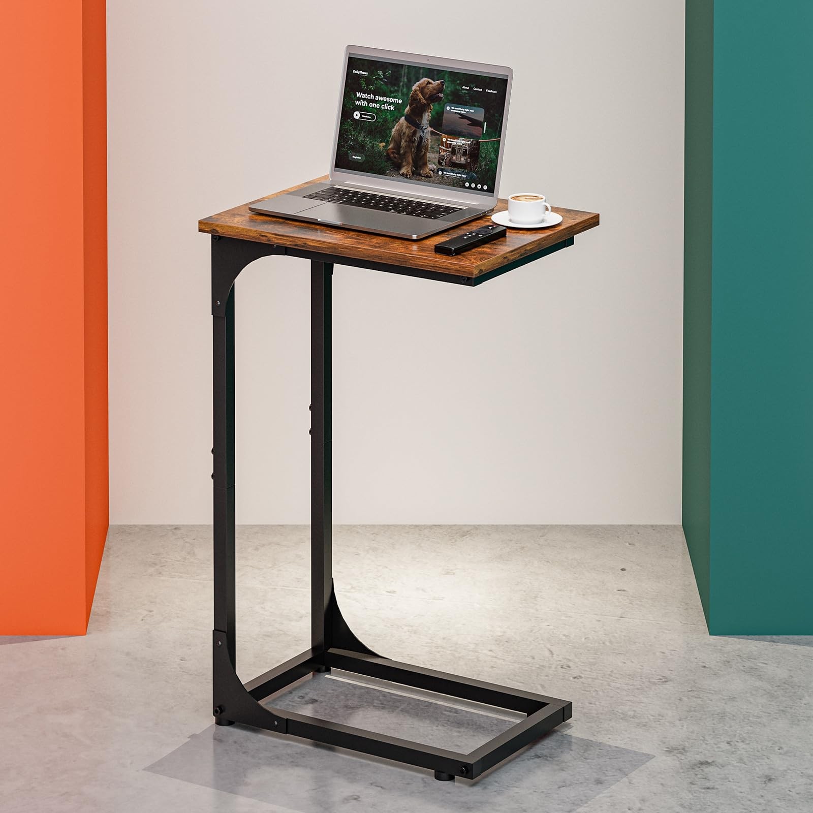 C-Shaped Side Table for Couch - Small Coffee Stand Sofa Tray Desk with Metal ...