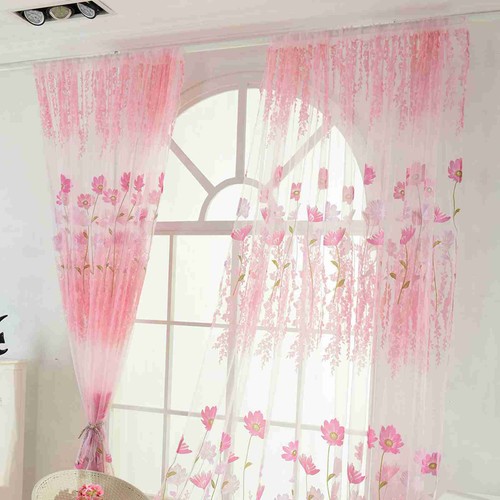 (Pink)Polyester Floral Pattern Window Tulle Voile Curtain Bedroom Living - Picture 22 of 24