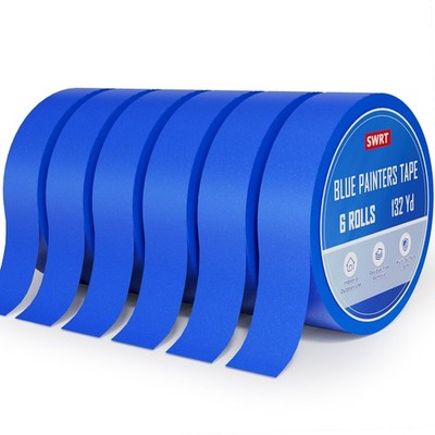 SWRT Painters Tape 1 Inch Wide, 6 Rolls x 22yd (132 Yards 1 Blue