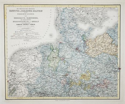 Hannover Schleswig-Holstein Hamburg Kupferstich map Karte Gräf 1850