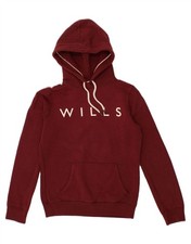 JACK WILLS Womens Graphic Hoodie Jumper UK 8 Small Burgundy Cotton QV20