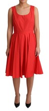 Dolce&Gabbana Women Red Dress 100% Cotton Polka Dotted Zip A-Line Midi Sundress