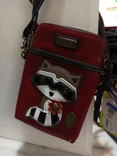 NWT CHALA RACCOON CROSSBODY CELL PHONE PURSE ADJUSTABLE STRAP BURGUNDY Cute!
