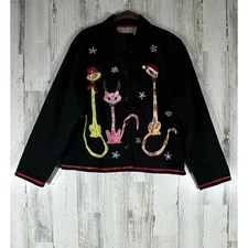 New Direction jacket Size XL Christmas Santa Cats Beaded Embroidered Lined