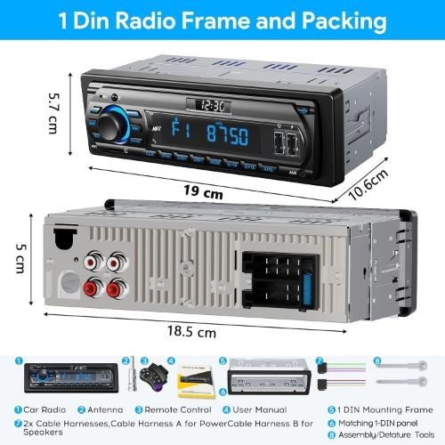 Car Radio Stereo Bluetooth Handsfree 9-24V,RDS/FM/AM 1DIN Car (PACK OPENED) - Picture 7 of 11