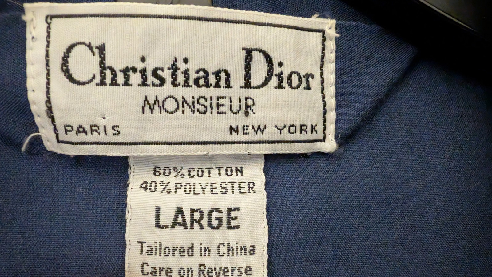 Christian Dior Monsieur Mens L/S Button Pajama Top Navy Bl /Light blue Trim Sz L thumbnail 2