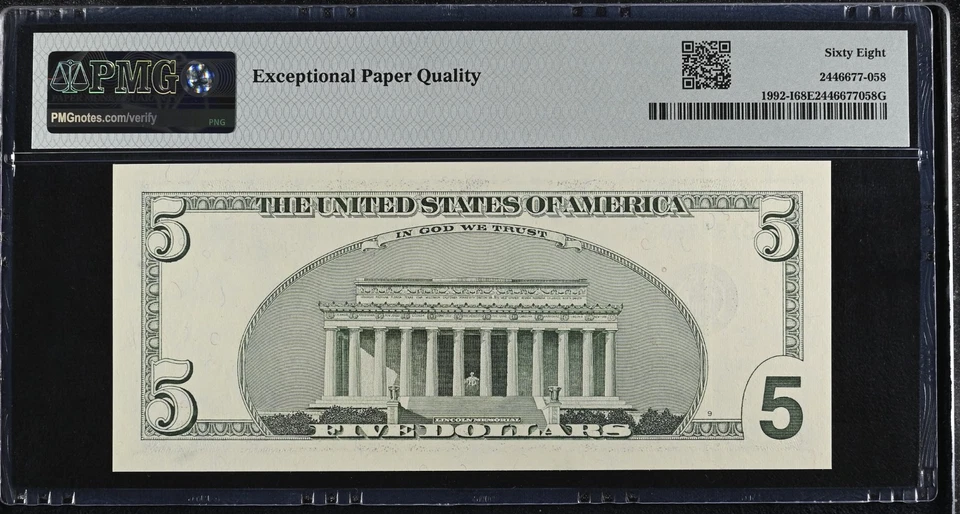 2006 $5 Federal Reserve Note Fr-1992-I Minneapolis PMG68 Superb Gem EPQ - Image 2 of 2
