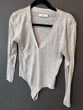 ZARA Gray Long Sleeve One Piece Bodysuit Women s Size M Solid Opaque