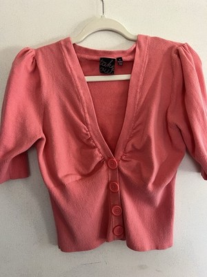 Take Out Women's Sweater Size Xl Light Salmon 3/4 Sleeves V Neck Boho Y2K Casual