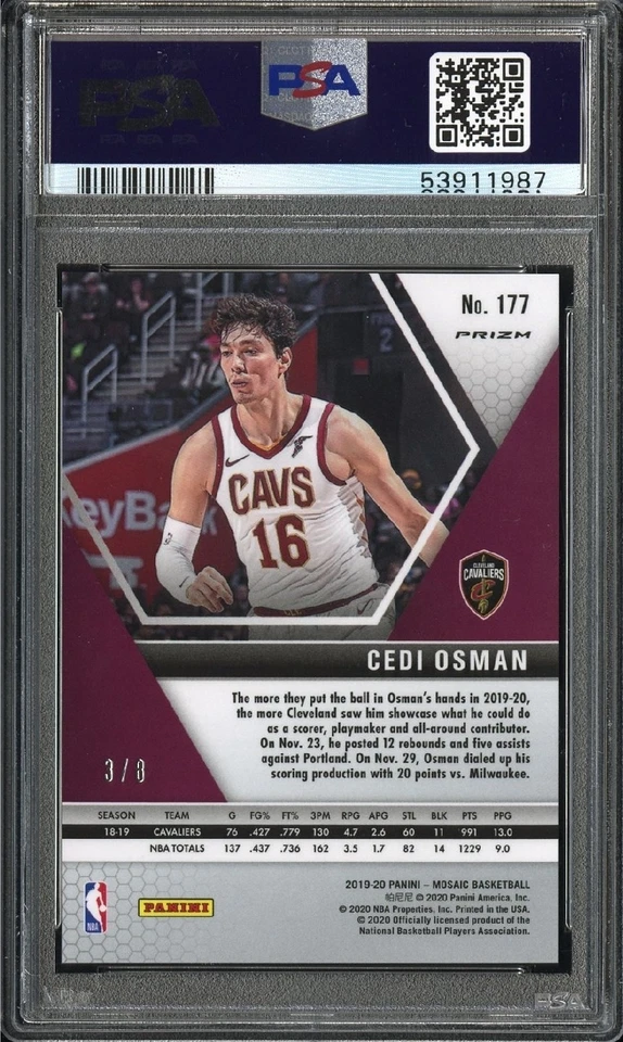 2019-20 Panini Mosaic Cedi Osman #177 Gold Snakeskin #/8 PSA 10 - Image 2 of 2