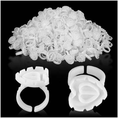 300PCS White Glue Rings for Eyelash Extension,Lovely Heart Shape Rings for La...