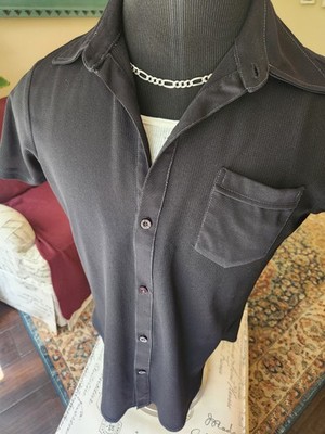 Vintage Camp shirt men's L Black see-through polyester USA BC Ethic 1990's