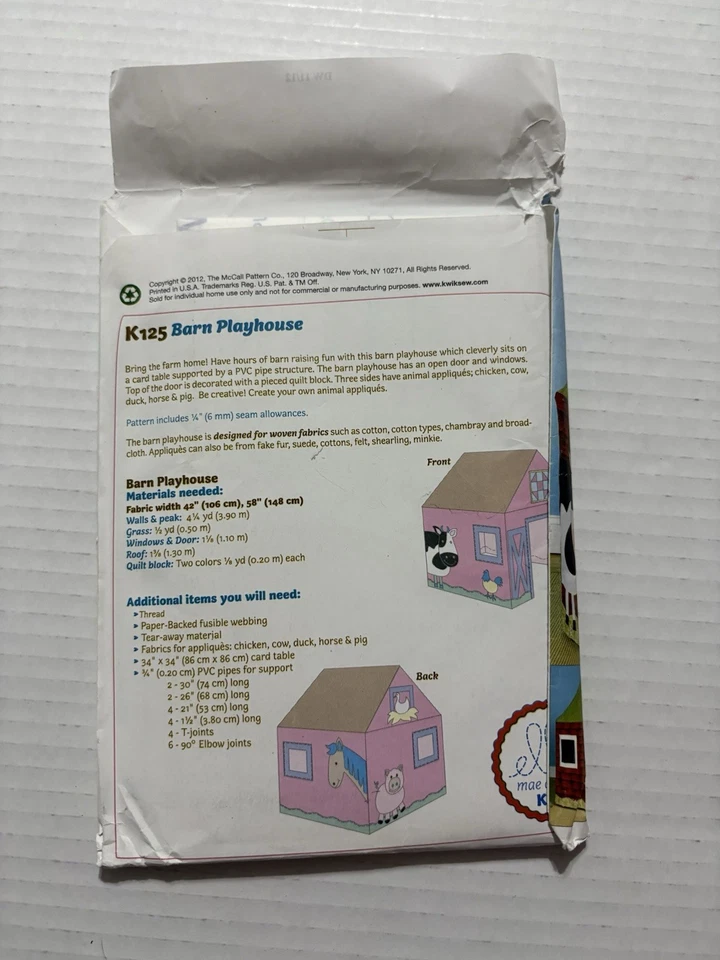Ellie Mae Designs Sewing Pattern K125 Old McDonald’s Playhouse Barn Uncut - Image 2 of 3