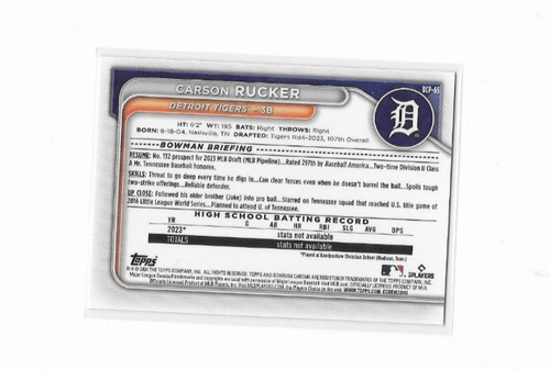 Bowman Chrome Carson Rucker Detriot Tigers 2024 - Imagen 2 de 2