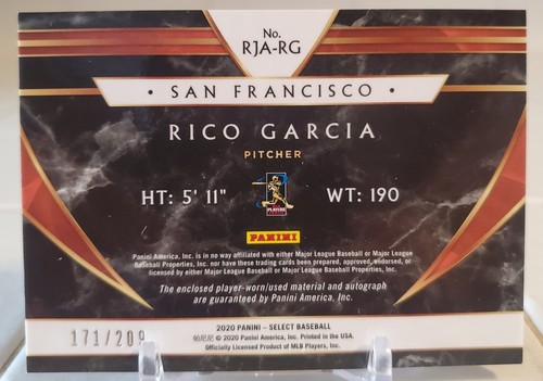 2020 Select RICO GARCIA Autograph Card Auto Jesey RPA Relic #/209 NATIONALS SP - Picture 2 of 2