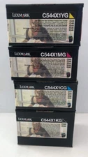SET OF 4 GENUINE LEXMARK C544X1KG C544X1CG C544X1MG C544X1YG TONER CARTRIDGES