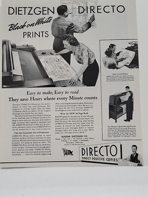 1943 Dietzgen Directo Black On White Prints Fortune WW2 Print Ad Direct Positive