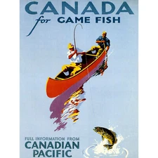 TRAVEL SPORT CANADA FISHING ANGLING CANOE GAME FISH ART PRINT POSTER 30X40 CM 12
