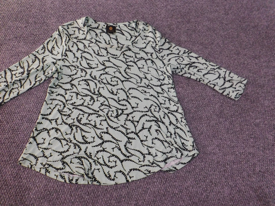 JM Collection Top Medio Verde Geométrico Mujer Floral Elástico Jersey Rayón Foto 2 de 4