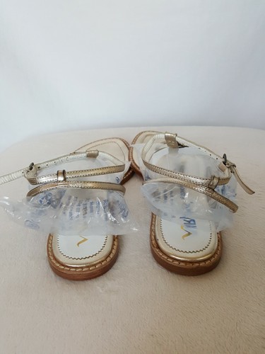 Nina Gold Color Strappy Sandals Beads Gold Rhinestones Ankle Strap & Buckle (F - Picture 3 of 10