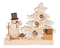 Kleiner Tannenbaum Mit Kugeln Und Schneemann Led-Beleuchtung