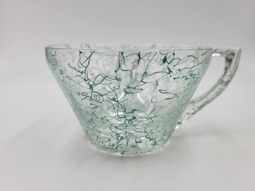 Teal ATOMIC GLASS PUNCH MIXING SERVING BOWL & 8 CUPS Spaghetti Swirl Drizzle MCM - Picture 6 of 9
