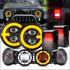 For Jeep Wrangler JK 7" Halo LED Headlights Fog Turn Lamps Tail Lights Combo Kit