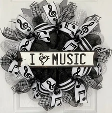 I Love Music  Handmade Deco Mesh Wreath