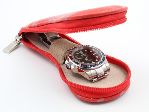 Custodia Monoposto Orologi Chitarra VERA PELLE Rossa Flower Watch Box Top Regalo - Picture 2 of 6