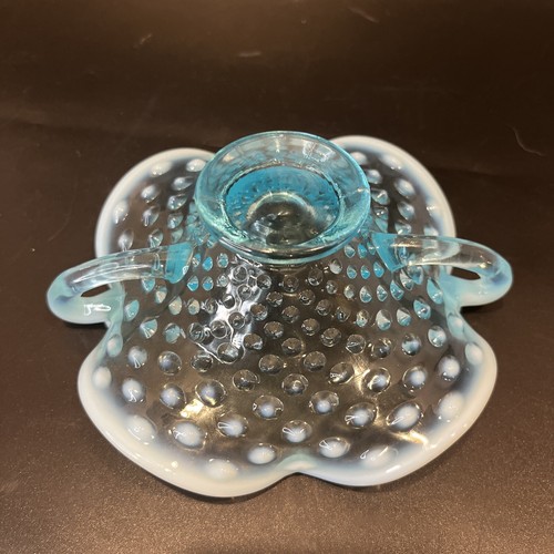 Vintage Fenton Blue Opalescent Hobnail Two Handle Candy Bonbon Dish - Picture 3 of 7