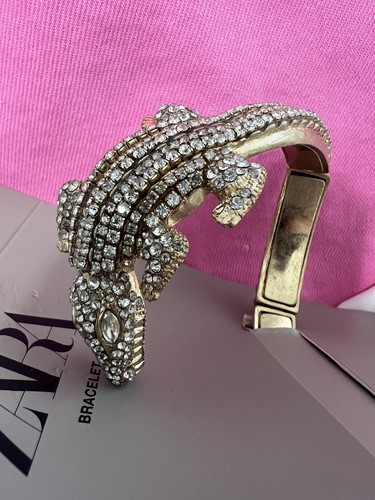 New Rare Discontinued Zara Aligator Rhinestone Wrap Around Gold Bracelet Y478C - Picture 12 of 12