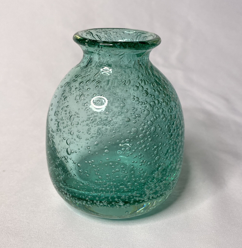 Hand Blown Aqua Bubble Art Glass Vase 4-3/8” | eBay