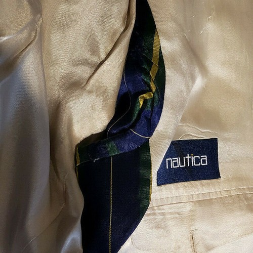 Nautica Men's Sport Jacket Coat 44 R Houndstooth 100% Worsted Wool Beige Blue - Picture 6 of 9