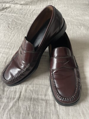 Bass Mens Zevon Burgundy Leather Penny Loafer Size 11.5 D Made in Brazil EUC