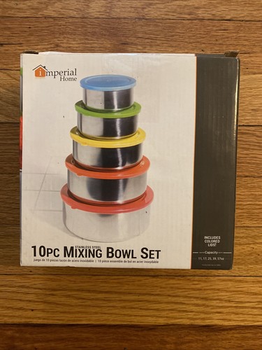 Imperial Home 10 Piece Stainless Steel Mixing Bowls with Colored Lids - Picture 2 of 6