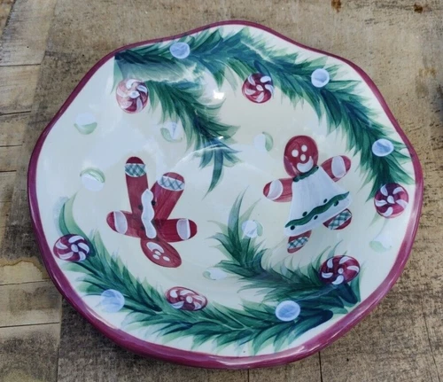 Vintage Gail Pittman CHRISTMAS Ginger Bread Fruit Pasta Serving Bowl 10.5"