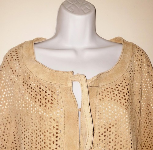 IMAN GORGEOUS CAMEL CAPE OVERCOAT PONCHO SUEDE LAZERCUT FRONT TIE XL/1X EUC - Picture 3 of 11