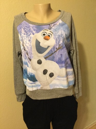 Disney Frozen OLAF gray long sleeve lightweight sweatshirt JUNIOR size L - Picture 3 of 5