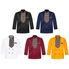 Unisex Uniform Lightweight Chef Coat Stand Collar Jacket Canteen Top Kitchen